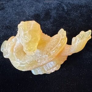 Vintage Hand-Carved Yellow Gemstone Dragon Figurine